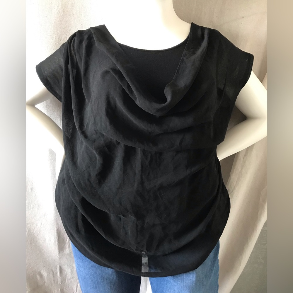 Avenue Discreet Ladies Top Blouse  Size 18/20 Sheer Black With Black Cowl Neck